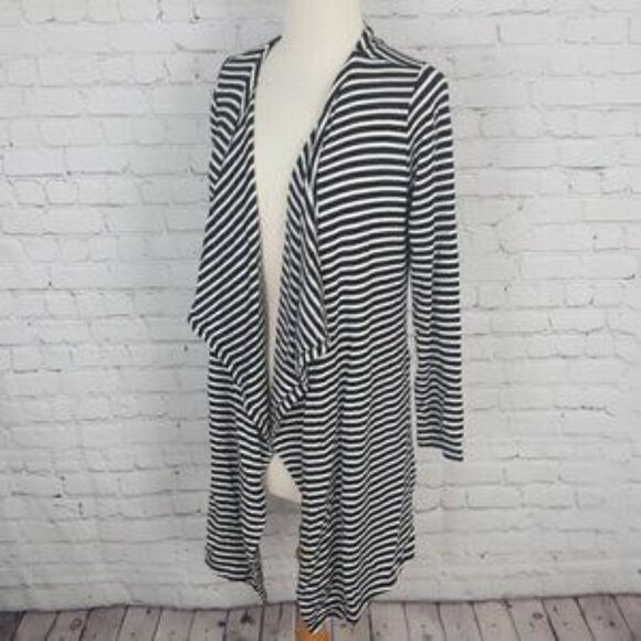 SOMA Open Front Wrap Top Duster Striped Black White Modal M - Picture 2 of 7